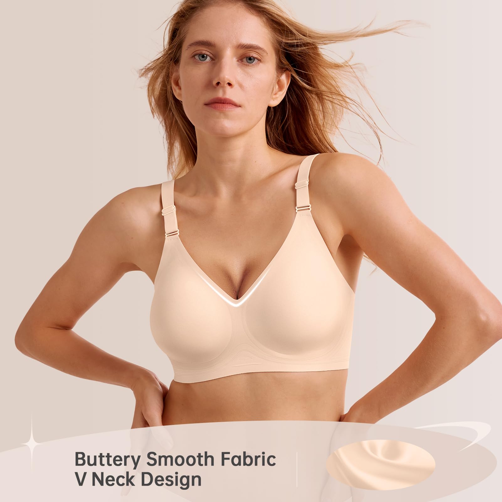 Wireless Push Up Bras for Women - Seamless No Underwire Full Coverage Bralette with V Neck Lift - Comfortable Everyday Bra for Workout, Yoga & Daily Wear