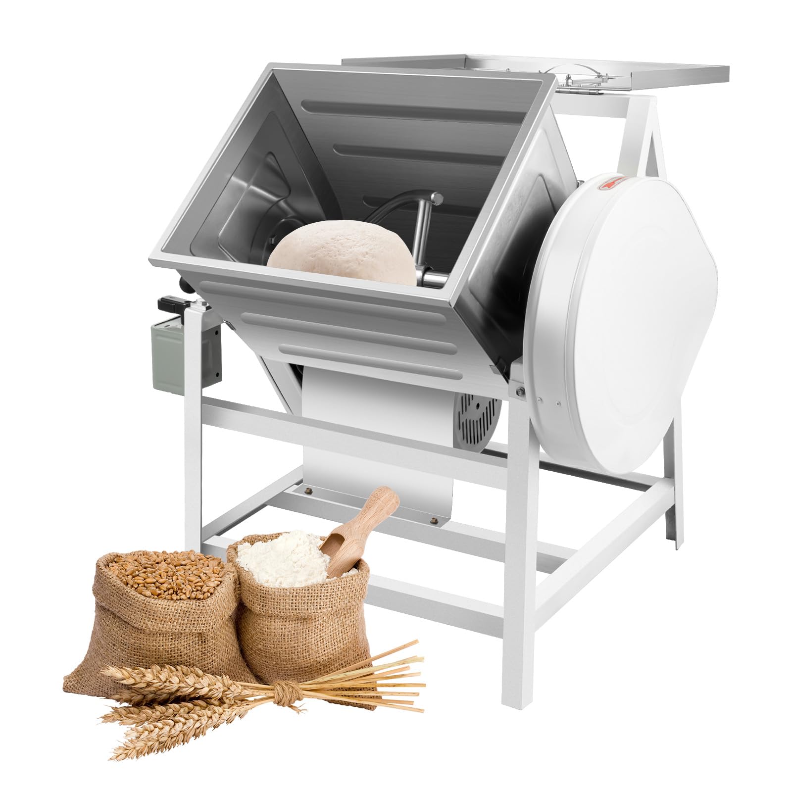 30QT Commercial Electric Dough Mixer - 1.5KW 110V Heavy Duty Kneading Machine with 90° Tilt & 2-Speed (1400 RPM) - Perfect for Bakeries, Pizza Shops, and Commercial Kitchens