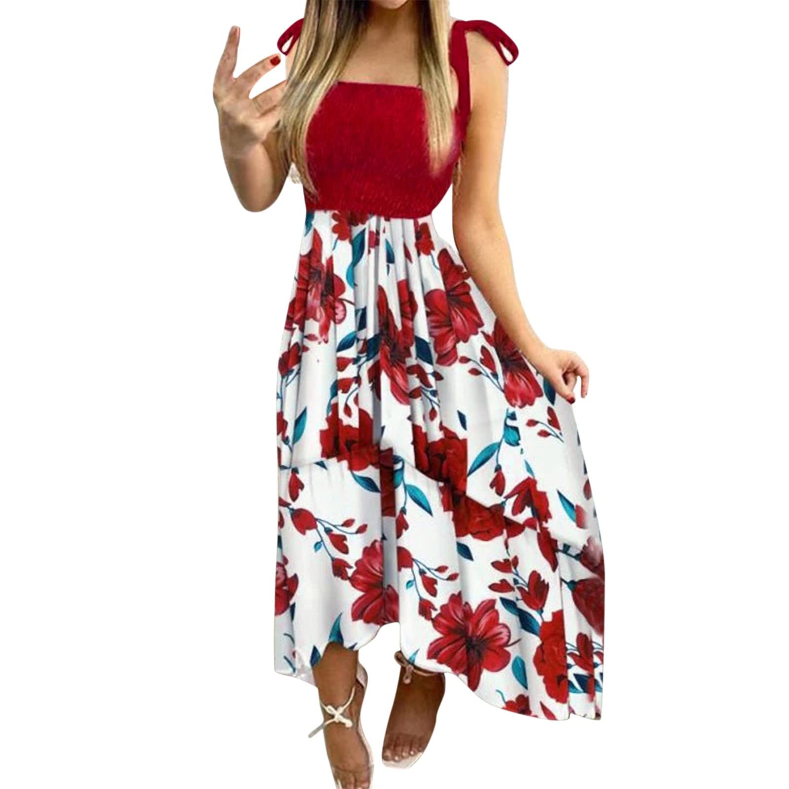Elegant One Shoulder Floral Printed Tank Dress for Women - Casual Summer Sleeveless Dress - Perfect for Beach Vacations, Date Nights & Outdoor Parties (Style w72)