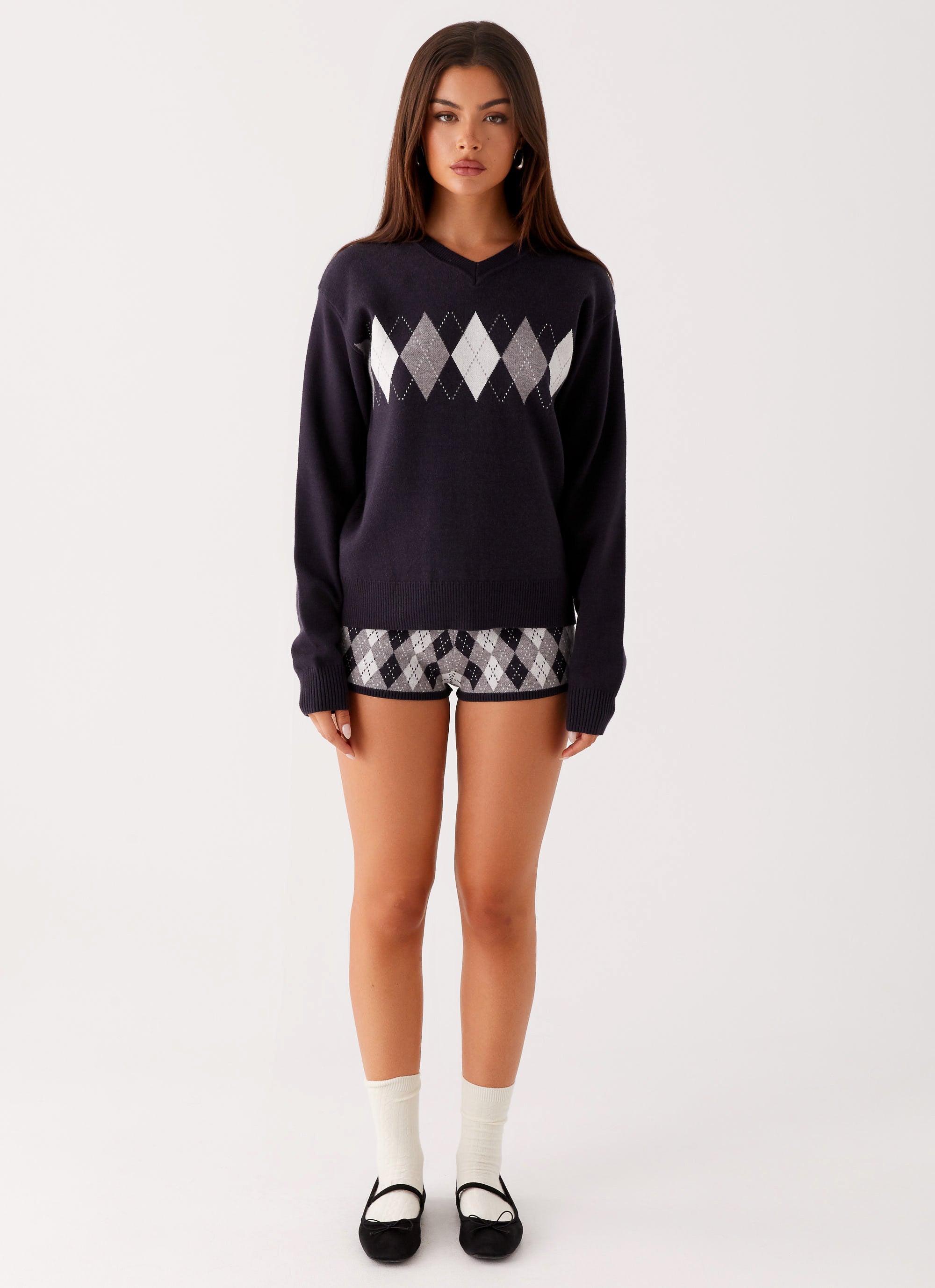 Cozy Navy Context Knit Sweater for Women - Soft & Warm Winter Pullover - Perfect for Casual Outfits & Layering in Cold Weather