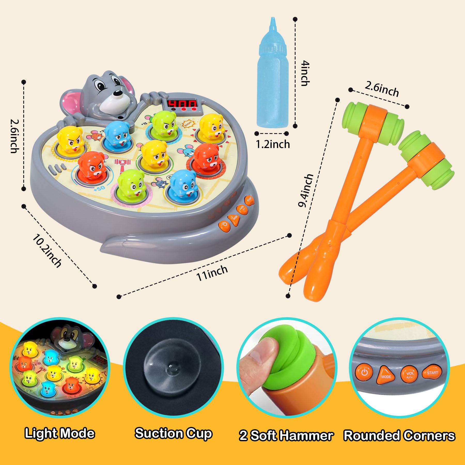 **Whack a Mole Game for Kids - Interactive Hammer Toy with 5 Game Modes, 9 Music & Light Effects - Educational Toddler Learning Toy for Boys & Girls Ages 3+ - Perfect Birthday Gift for Preschoolers (Great for Indoor Play & Early Childhood Development)**