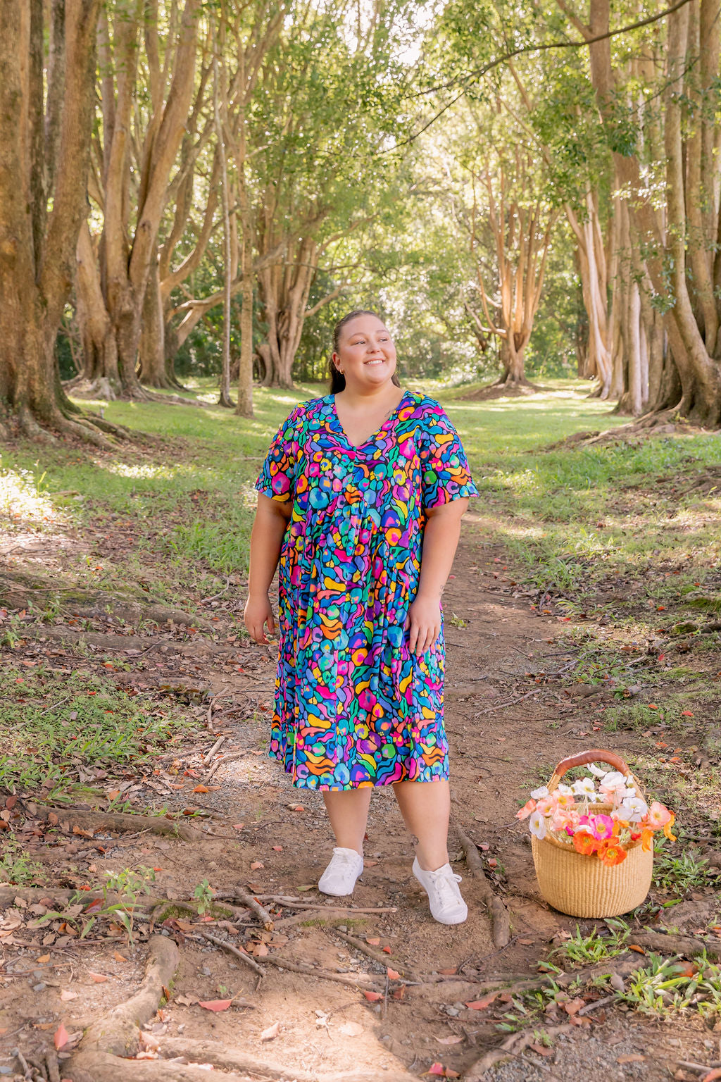Kasey Rainbow Africa Print Peak Midi Dress - Floral Summer Dress for Women, Perfect for Beach Vacations & Casual Outings