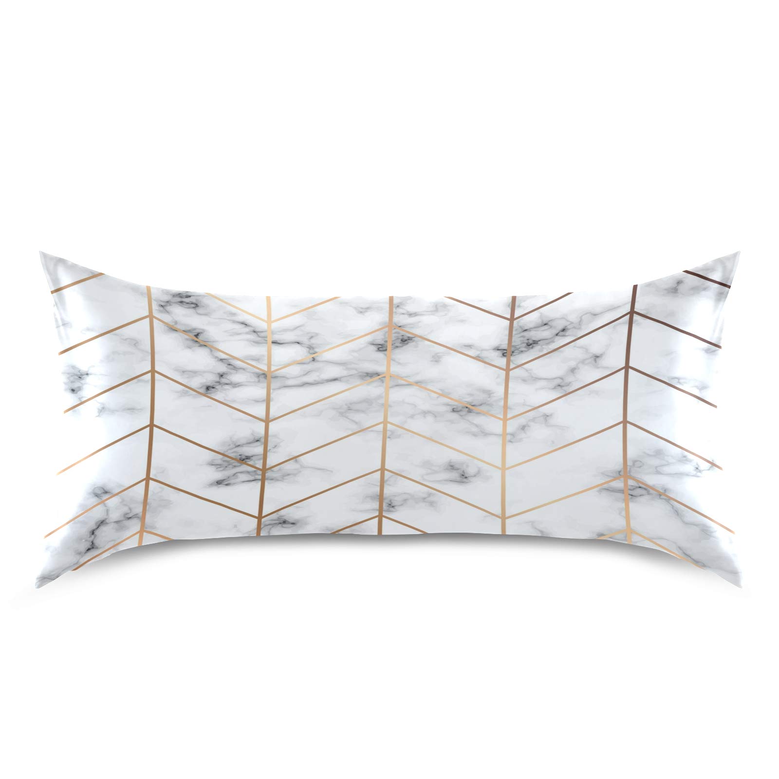 Satin Pillowcase for Hair and Skin Care - Queen Size Geometric Gold Marble Pillow Cover with Envelope Closure - Soft Decorative Pillow Sham for Bedroom, Hotel & Travel