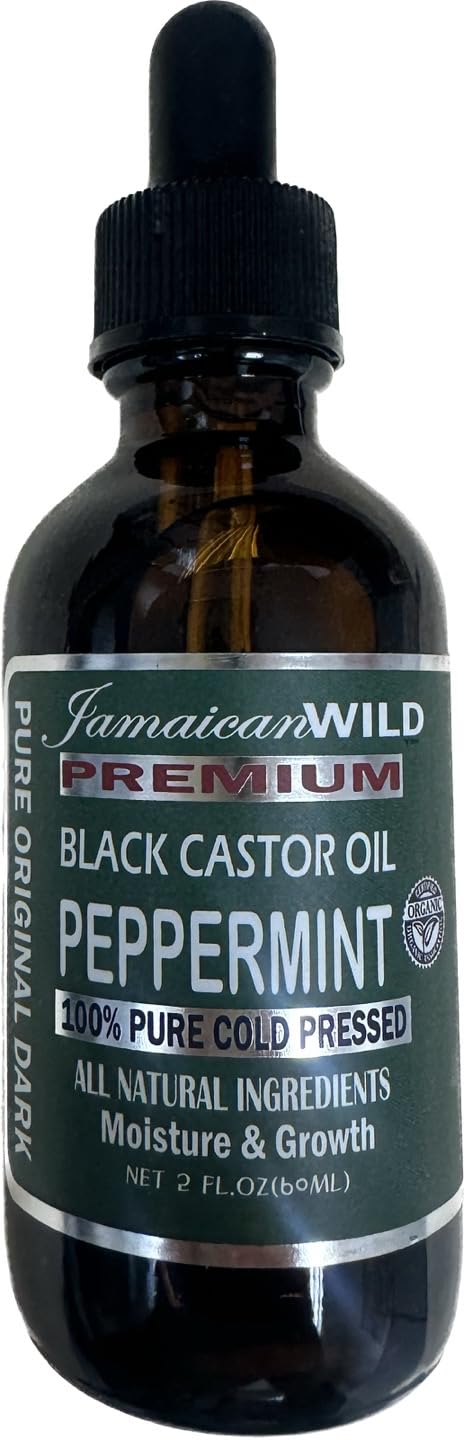 Organic Jamaican Wild Black Castor Oil with Peppermint - 2oz Bottle for Hair Growth, Skin Care & Scalp Treatment - Natural Moisturizer for Dry Hair & Eczema Relief