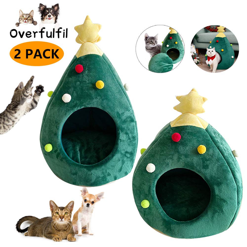 Overfulfil Christmas Tree Cat House - Warm Soft Cat Tent Cave Bed for Winter, Cozy Pet Cat Cave Bed in Tree Shape, Perfect for Indoor Cats to Sleep & Play