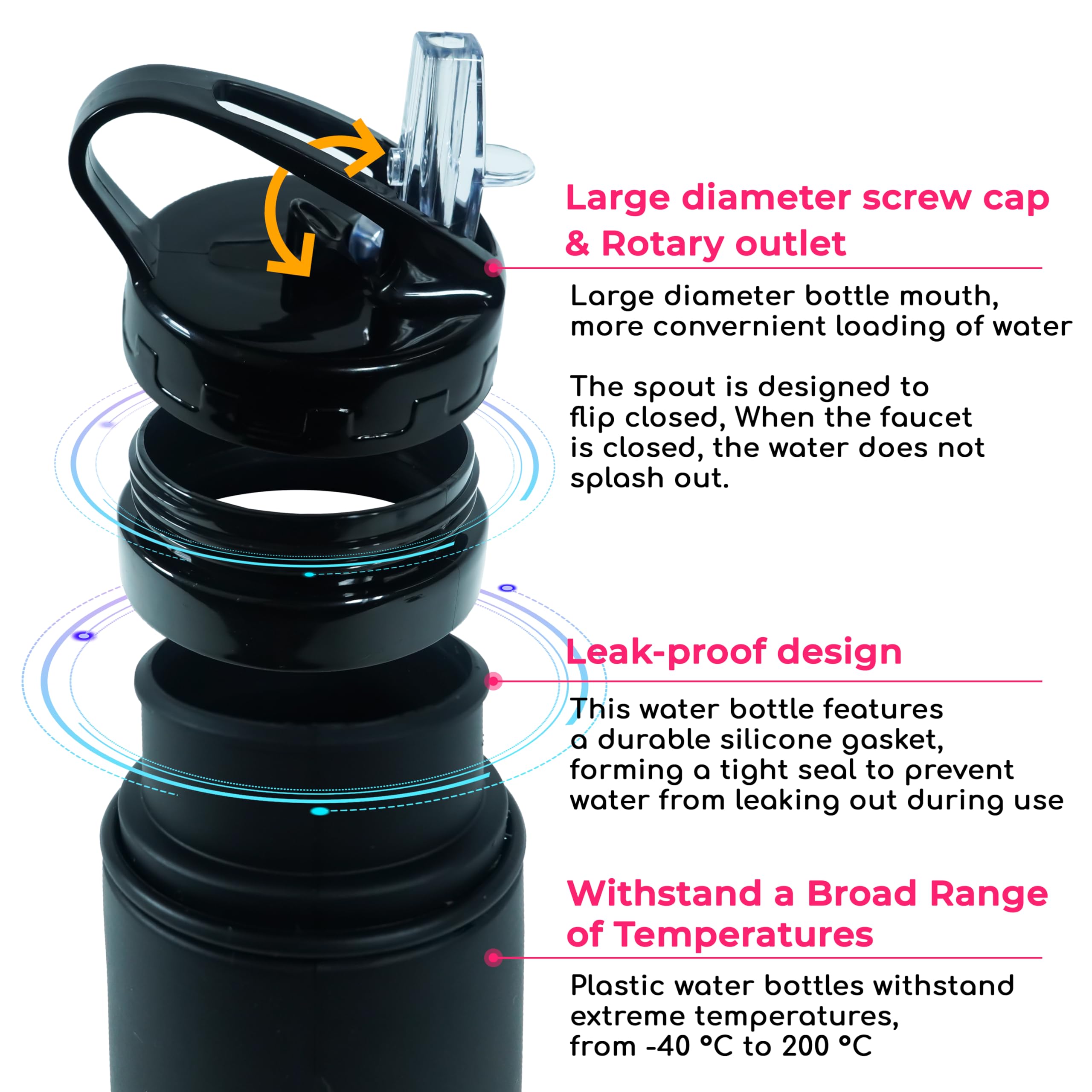 Collapsible Water Bottle 20oz - BPA Free, Leak Proof, Food Grade Silicone Reusable Water Bottle for Travel, Camping, Hiking, Gym & Outdoor Activities - Portable Foldable Jug for Sports, Work & Daily Use (Black)