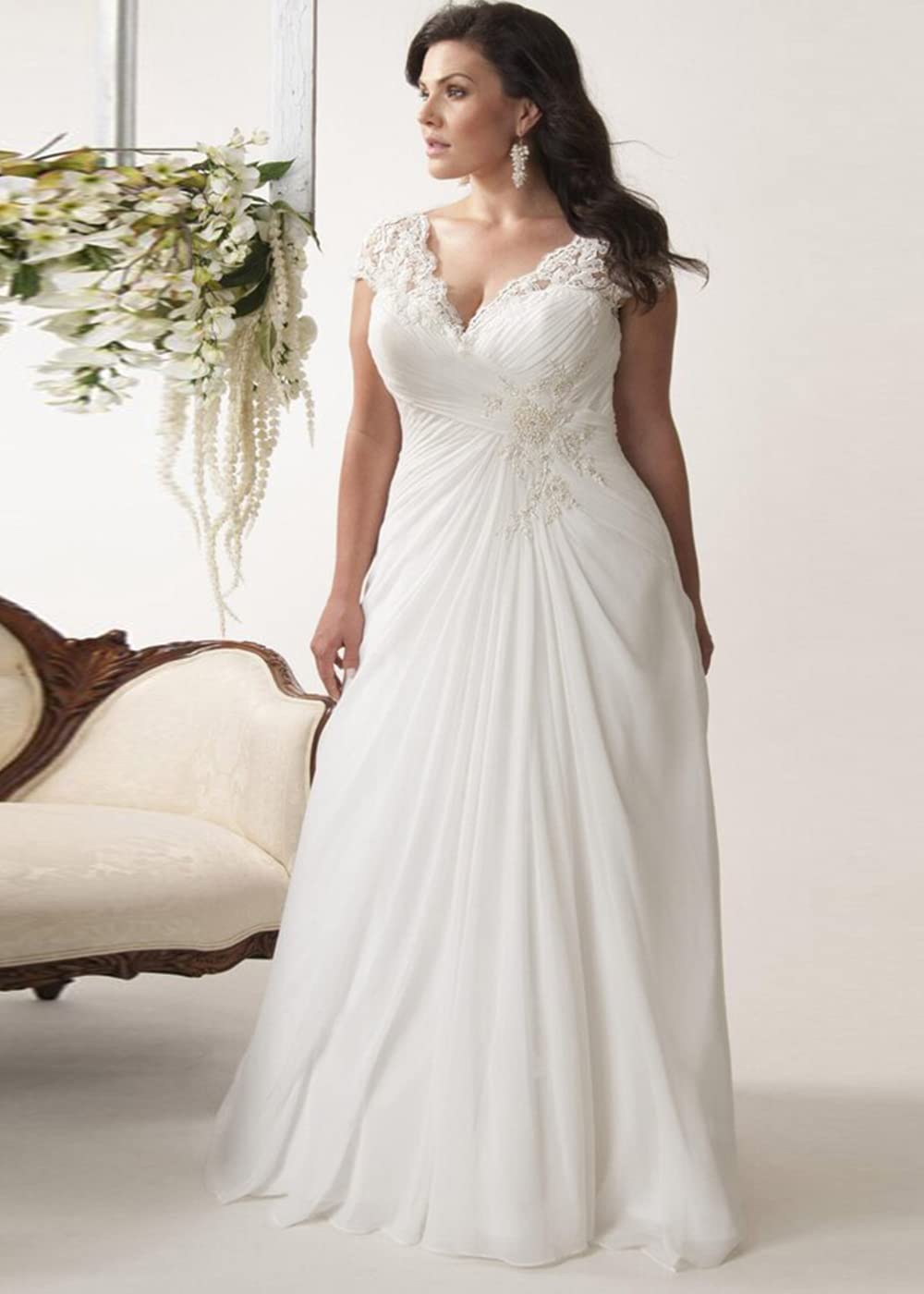 SOLODISH Plus Size Wedding Dresses for Bride - Elegant V Neck Lace Applique Bridal Gown for Women | Perfect for Beach, Church & Formal Weddings