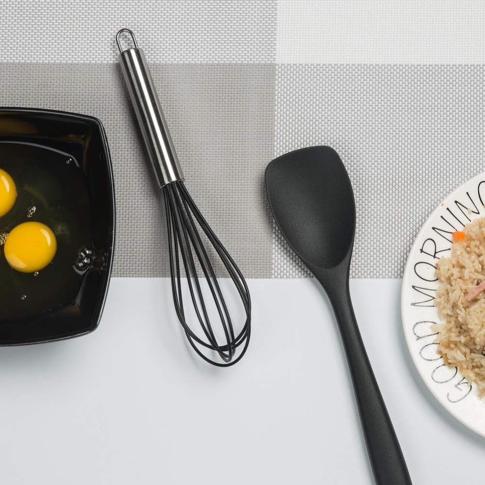 COVVY 10-Piece Silicone Kitchen Utensil Set - Heat Resistant, Non-Stick & Scratch-Free Cooking Tools for Baking, Frying & Mixing - Perfect for Everyday Cooking & Gift Giving (Black)
