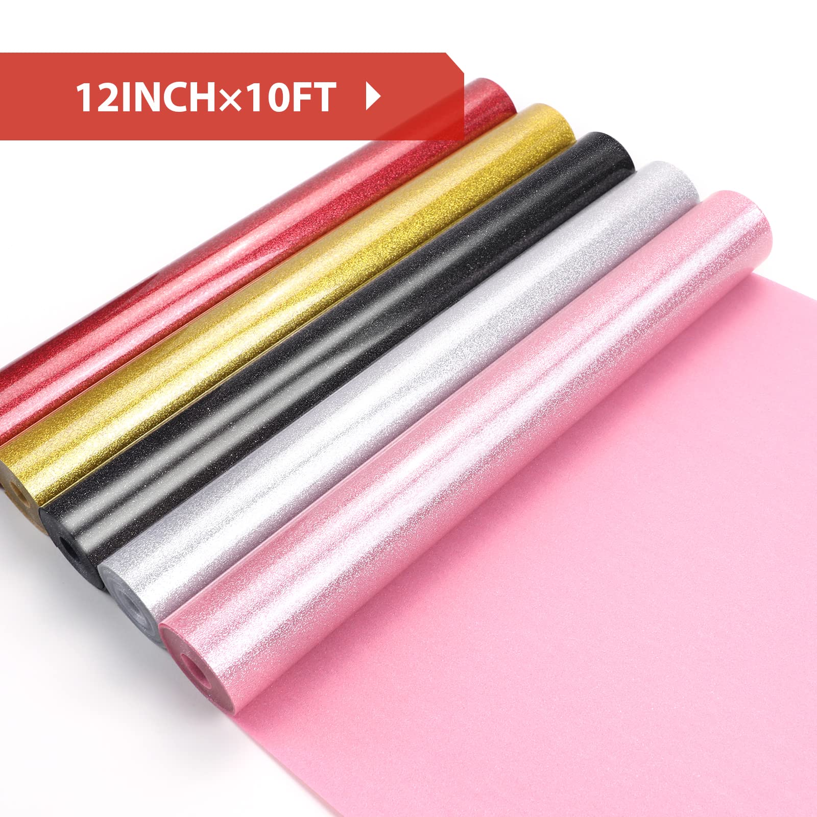 HTVRONT Red Glitter Heat Transfer Vinyl Roll - 12