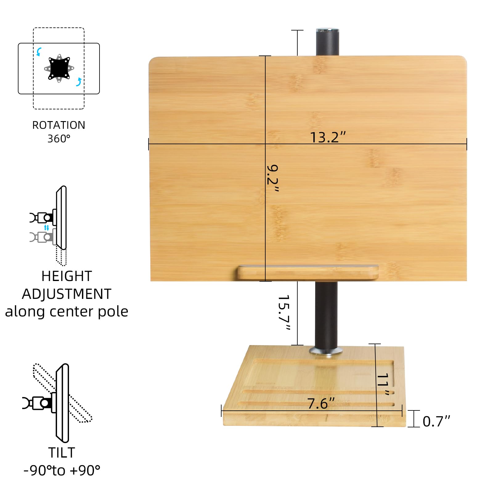 Adjustable Wooden Laptop Stand with Phone Holder - Ergonomic Height Adjustable Computer Riser for Desk, Durable & Stable with Cooling Airflow - Fits Up to 17 Inch Laptops (13.2