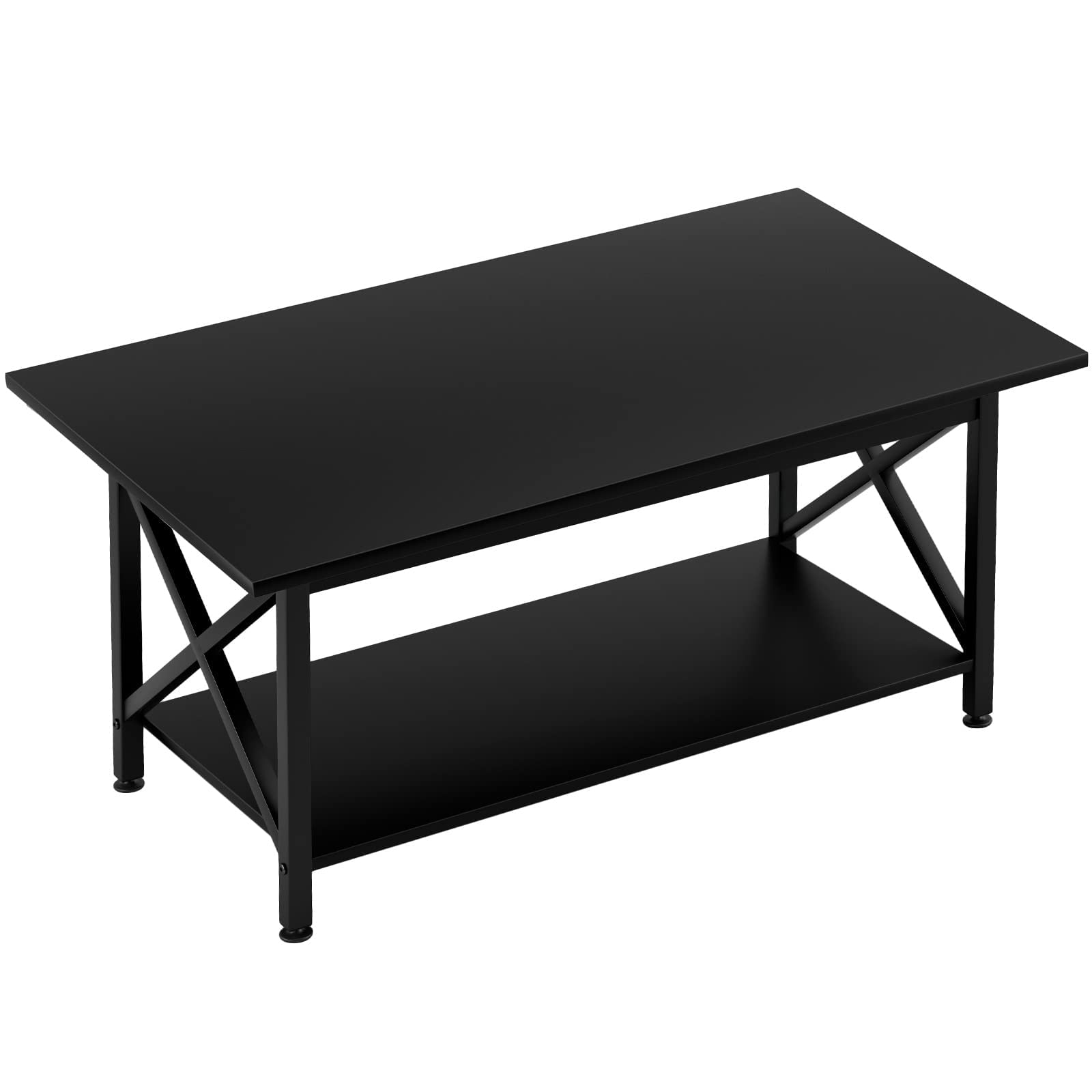 GreenForest Large Coffee Table 43.3 x 23.6 Inches with Storage Shelf - Modern Black Living Room Furniture for Small Spaces, Easy to Assemble - Perfect for Apartments, Dorms & Home Decor