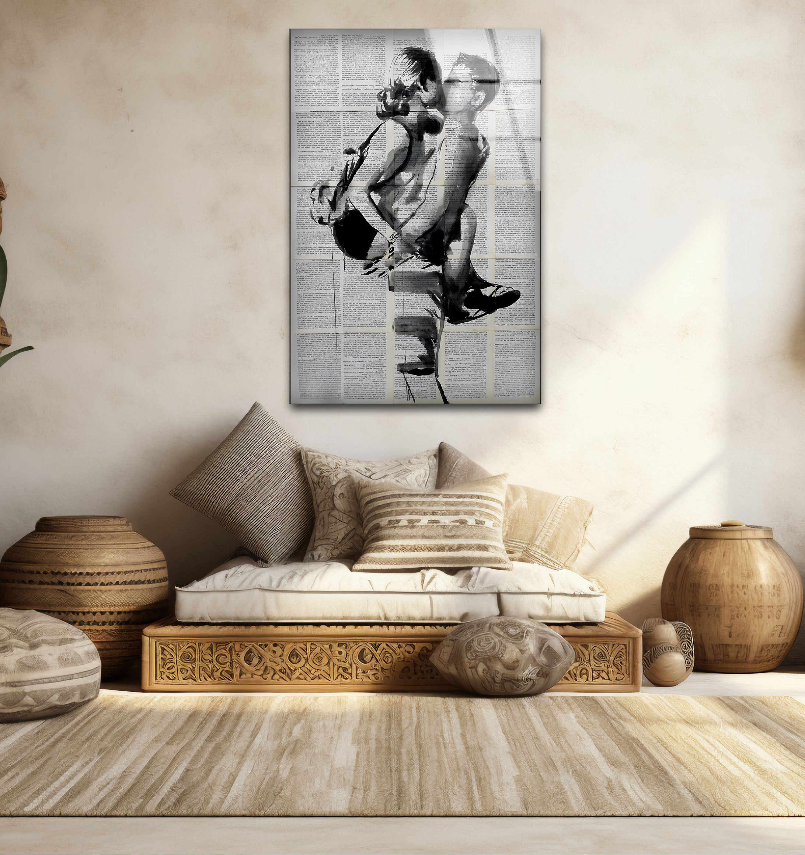 Black and White Erotic Glass Wall Art - Modern Abstract Home Decor for Bedroom, Living Room & Office - Unique Handmade Glass Painting for Contemporary Interior Design