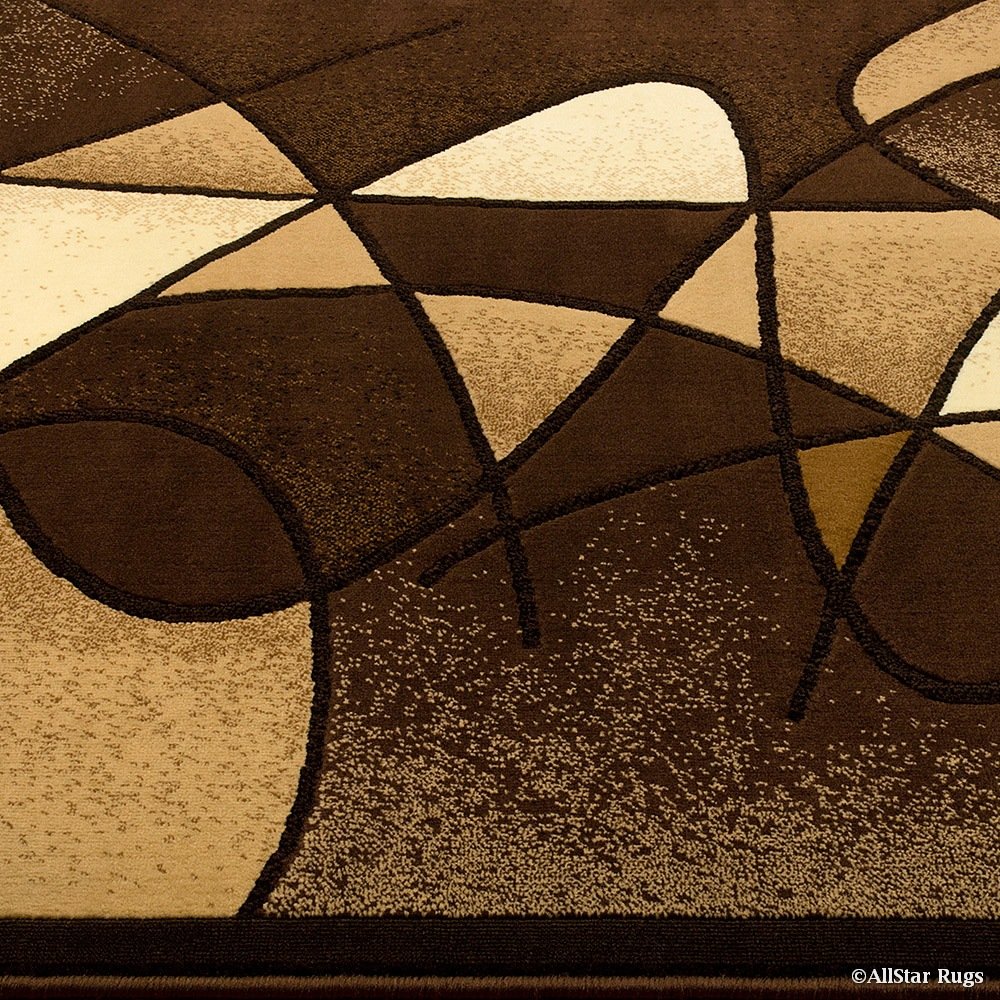 Allstar 8x10 Chocolate and Mocha Modern Machine Carved Area Rug - Espresso & Ivory Abstract Design Runner (7'9