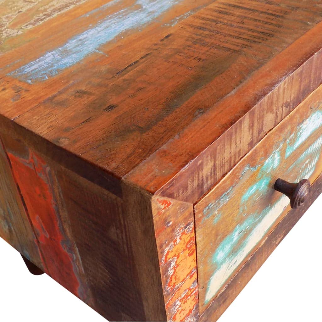 Rustic Reclaimed Wood Coffee Table with Curved Edge & Drawer - Perfect for Living Room, Lounge, and Cozy Home Decor