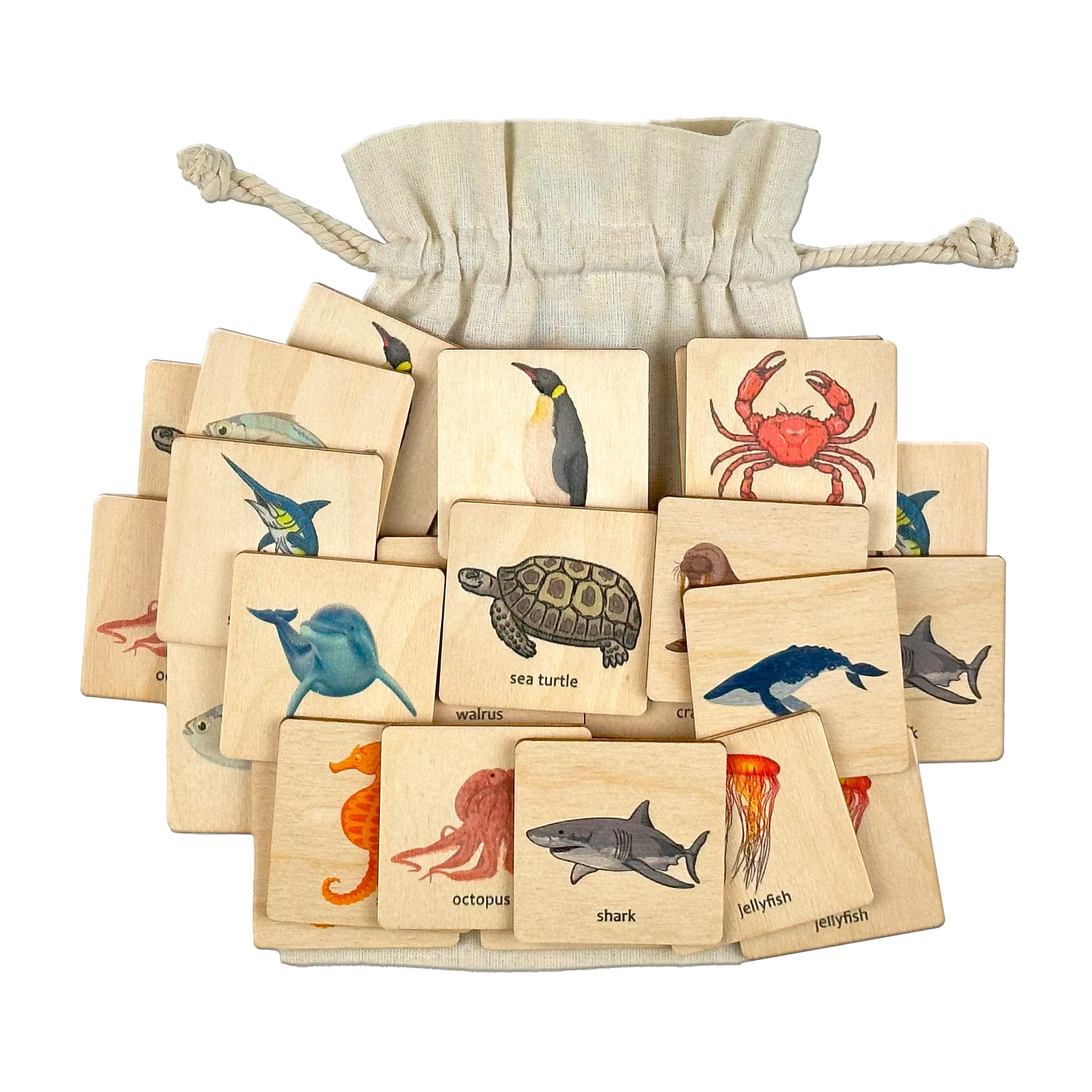 Montessori Wooden Ocean Animals Memory Matching Game - Educational Marine Life Learning Toys for Toddlers & Preschool Kids - Perfect for Montessori Classroom, Birthday Gifts & Early Childhood Development (4.5x4.5cm)