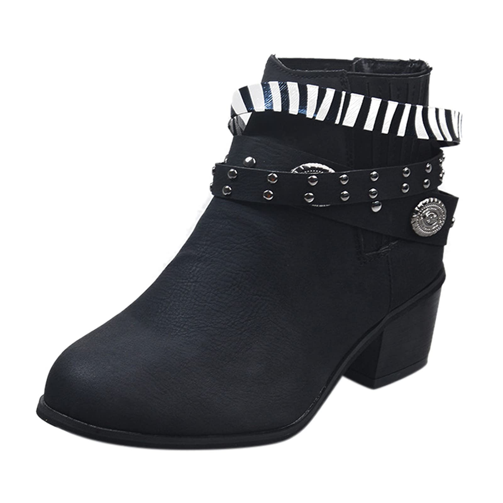 10 Wide Calf Women's Winter Boots with Zip & Lace - Vintage Ankle Boots with Square Toe & Low Heel for Fashion & Comfort | Perfect for Casual Outfits, Office Wear & Holiday Parties