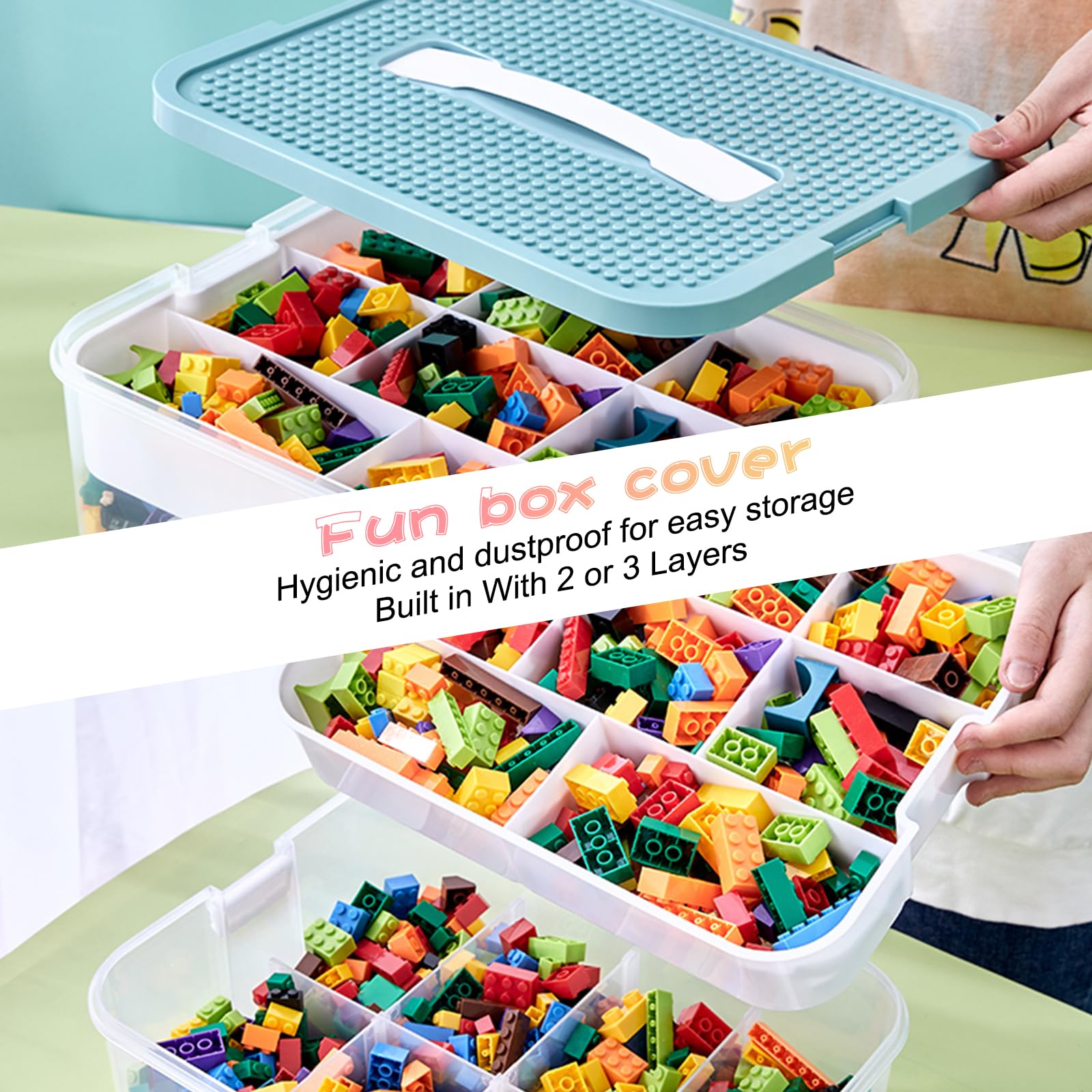 Lego Storage Organizer Case - 3 Layer Olive Green Building Block Toy Box for Kids | Perfect for Playroom, Classroom & Travel Organization