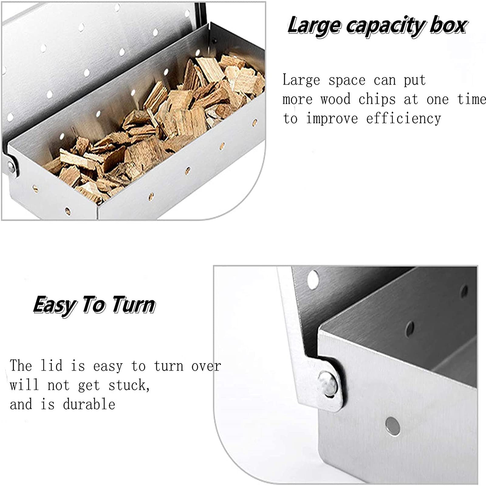 Premium Stainless Steel Sawdust Box for BBQ - Hinged Lid, Thick & Durable, No Warping - Perfect for Charcoal & Gas Grills, Meat Smoking - Ideal for Backyard Cookouts, Camping & Outdoor Barbecues