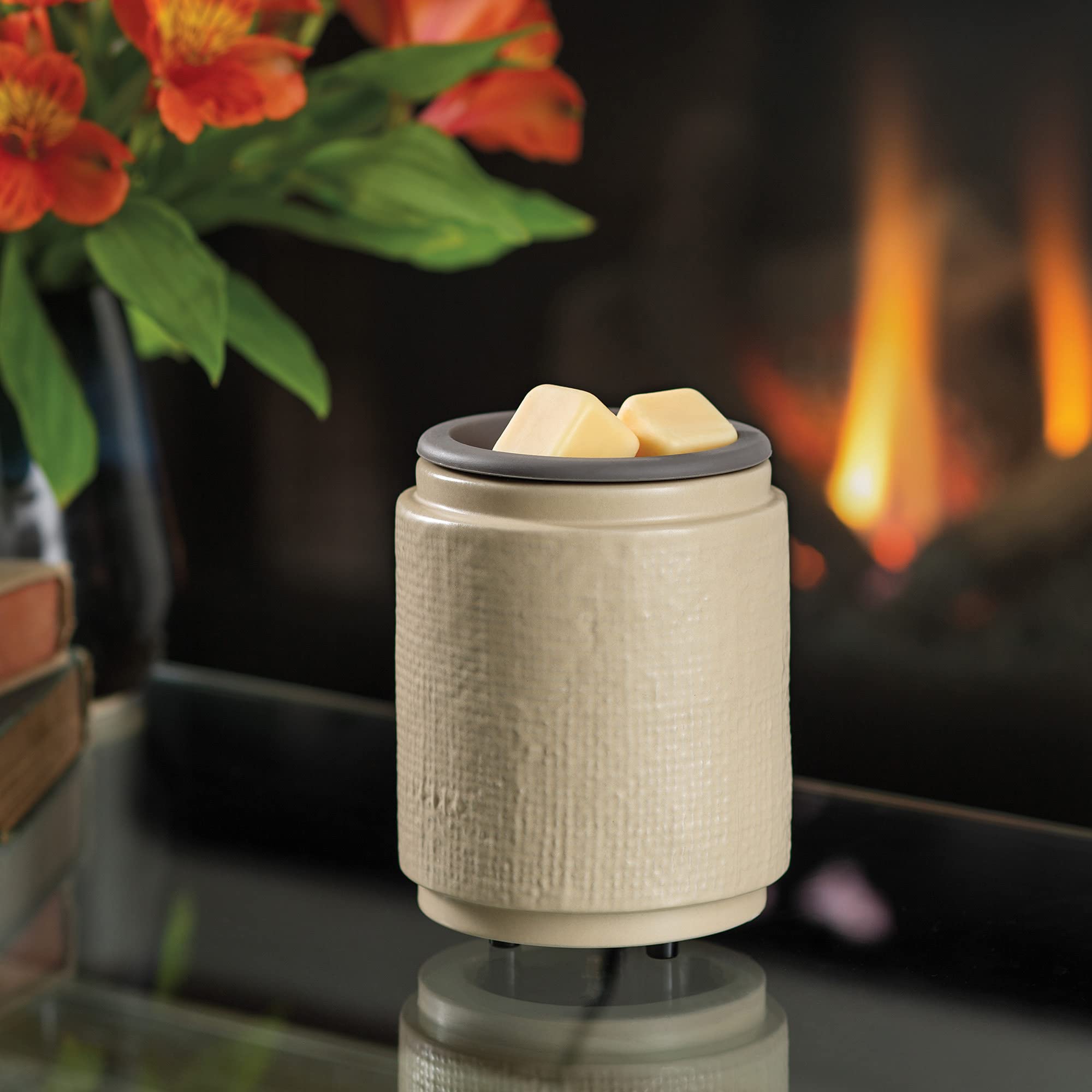 Premium Ceramic Wax Melt Warmer with Silicone Dish - Natural Linen Cream Scented Candle Warmer for Wax Melts, Cubes & Tarts | Perfect for Home Aromatherapy, Relaxation & Gift Giving