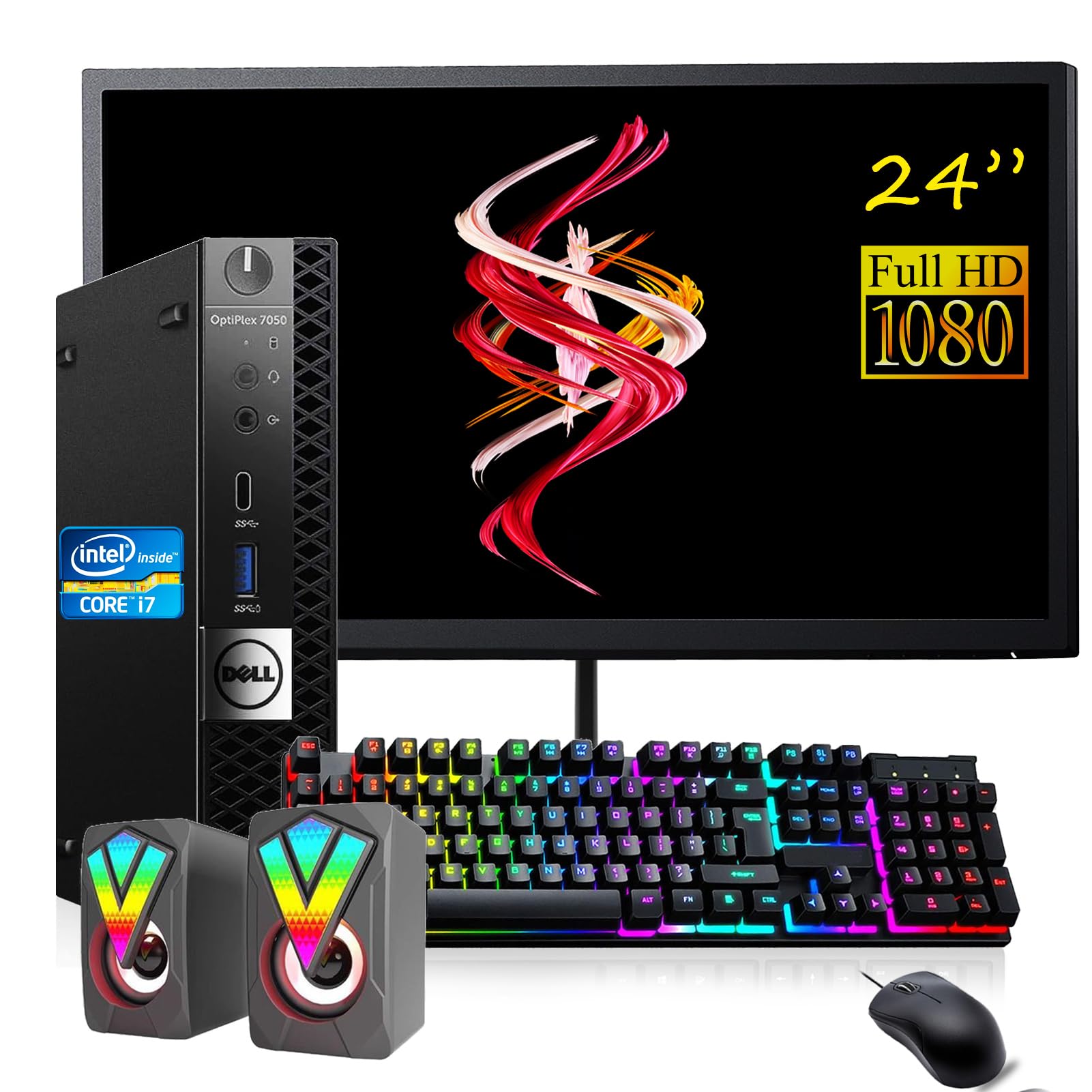Dell Desktop PC with Intel Core i7 up to 4.20GHz, 32GB RAM, 512GB SSD, 24-inch FHD Monitor, Windows 11/10 Pro - WiFi & Bluetooth, DVD Drive for Home Office & Gaming