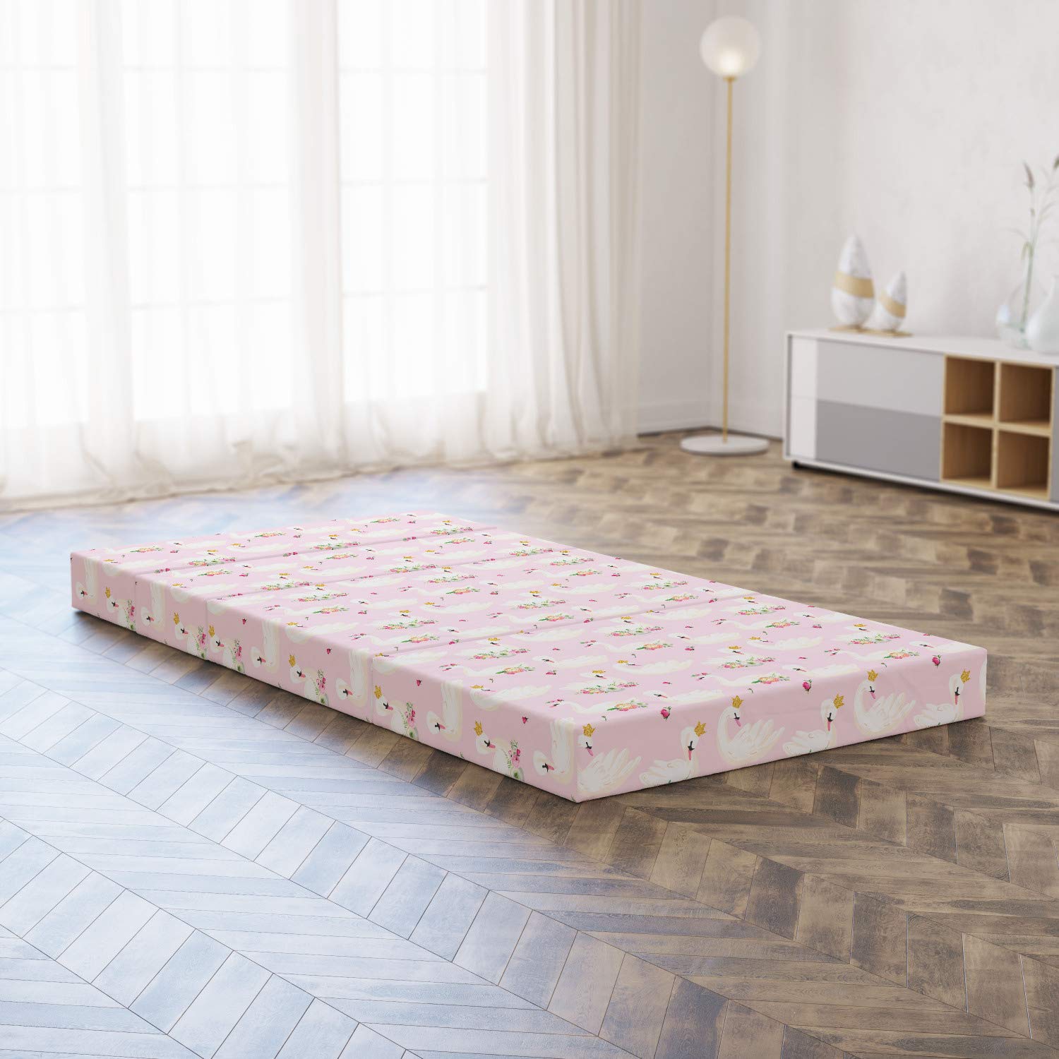 Ambesonne Foldable Mattress with Swans Design - Royalty Animal with Crown - 74.8