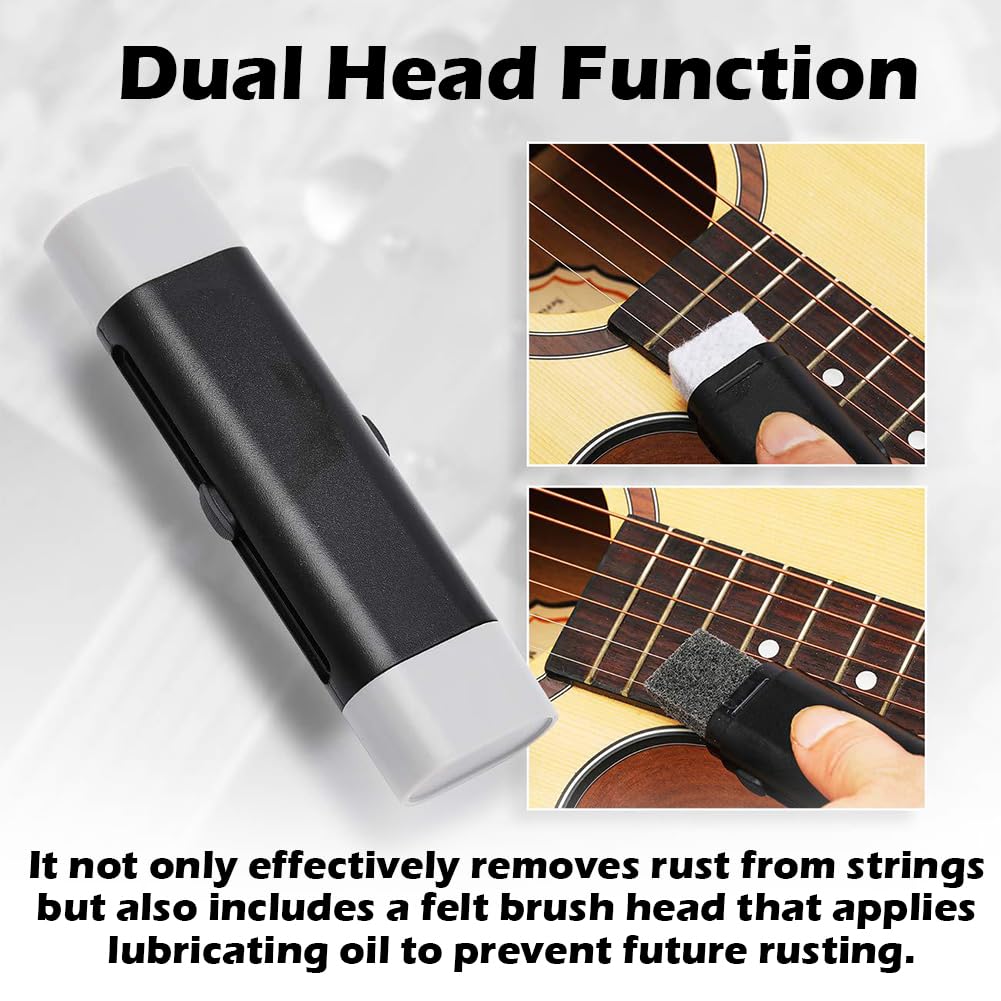 Premium Guitar Cleaner Kit - Dual Head String Derusting Brush & Fretboard Cloth for Guitar, Bass, Mandolin, Ukulele Maintenance - Perfect for Home, Studio & Stage Use