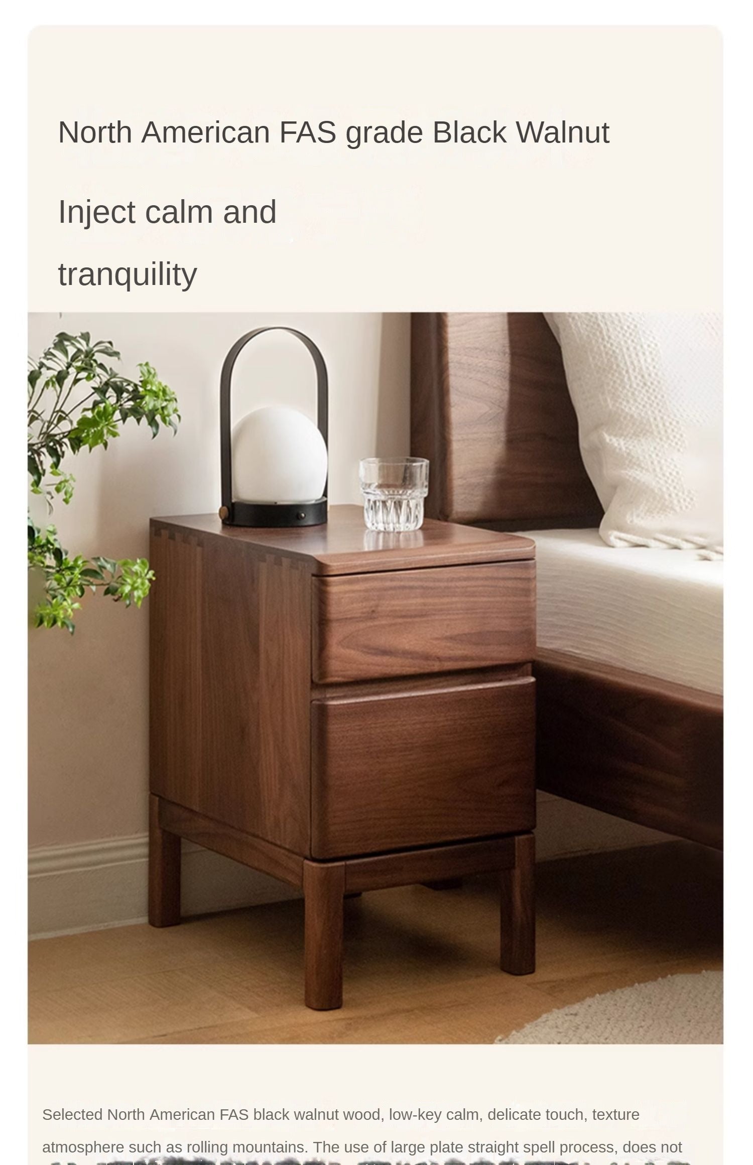 Premium Black Walnut & Ash Solid Wood Nightstand - Stylish Bedside Storage Table for Bedroom, Living Room, or Office