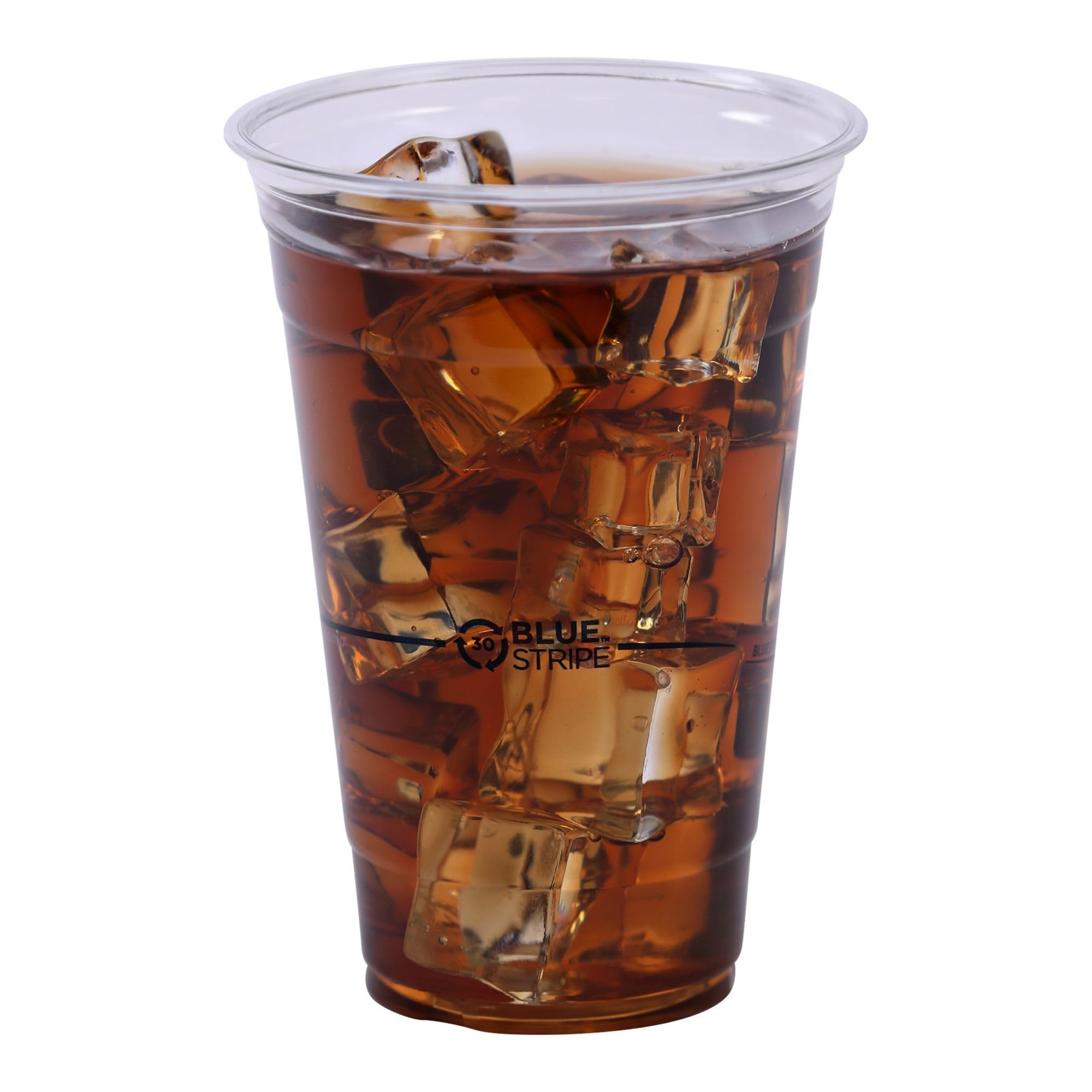 ECO PRODUCTS BlueStripe Recycled 24oz Plastic Cups - Case of 600, 30% Post-Consumer Recycled PET (rPET) - Clear Cold Drink & Snack Cups for Parties, Picnics, BBQs, and Office Events