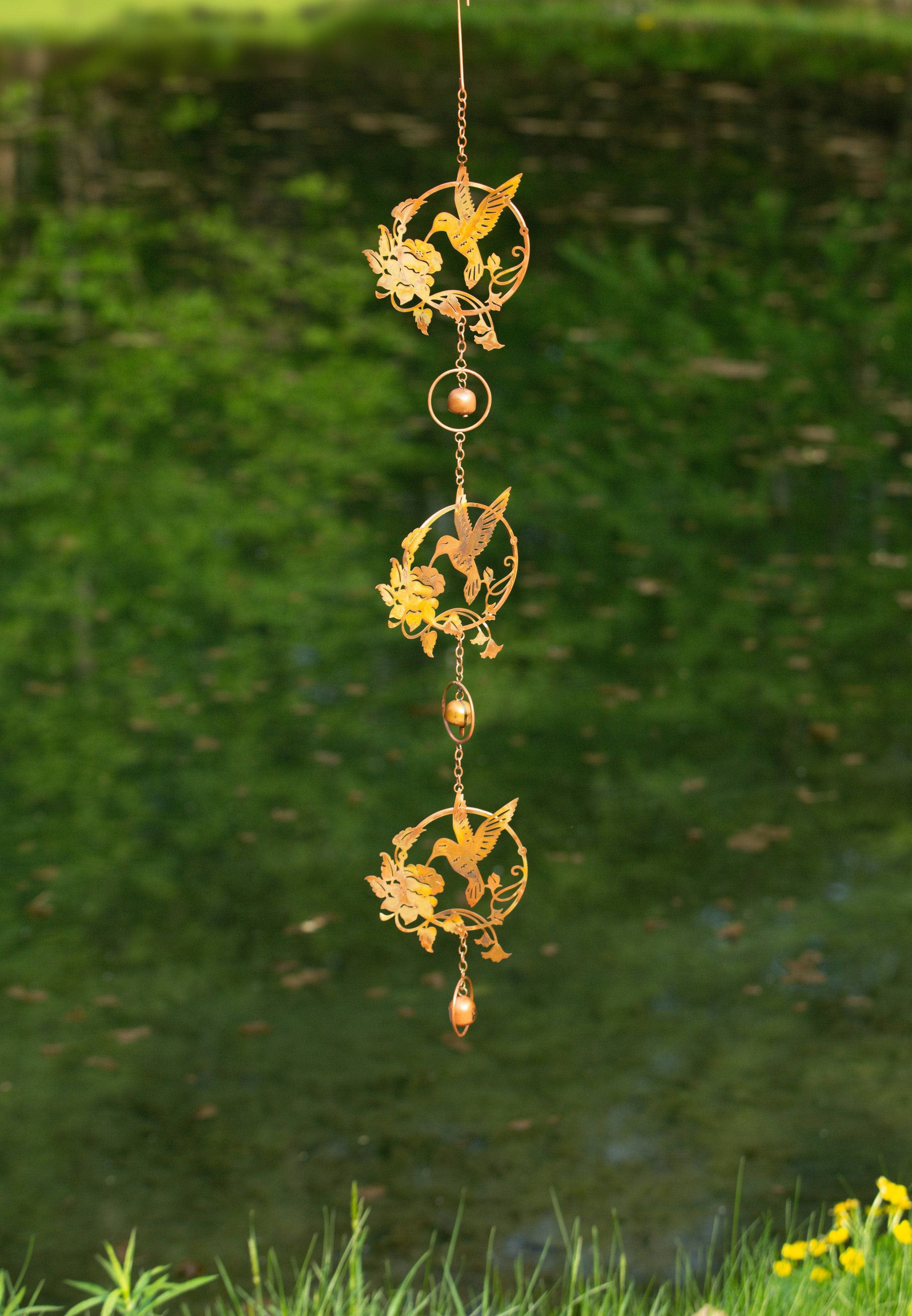 Exquisite Triple Hummingbird and Lily Metal Ornament - Handcrafted Home Decor for Wall, Garden, or Gift Giving