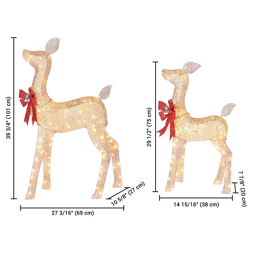 Lighted Reindeer Outdoor Decor - 2 Piece Set (Doe & Fawn) - Christmas Yard Decorations for Holiday Lighting and Festive Home Decoration