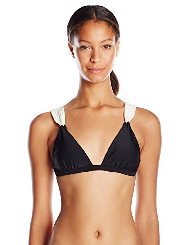 ViX Women's Solid Black Matelasse Loop Bikini Top with Quilted Straps - Sexy Swimwear for Beach, Pool & Summer Vacation