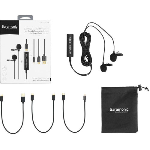 Saramonic LavMicro + DC2M Dual Omnidirectional Lavalier Microphone - Professional Clip-On Mic for DSLR, Camcorder, Smartphone - Perfect for Interviews, Vlogging, and Live Streaming