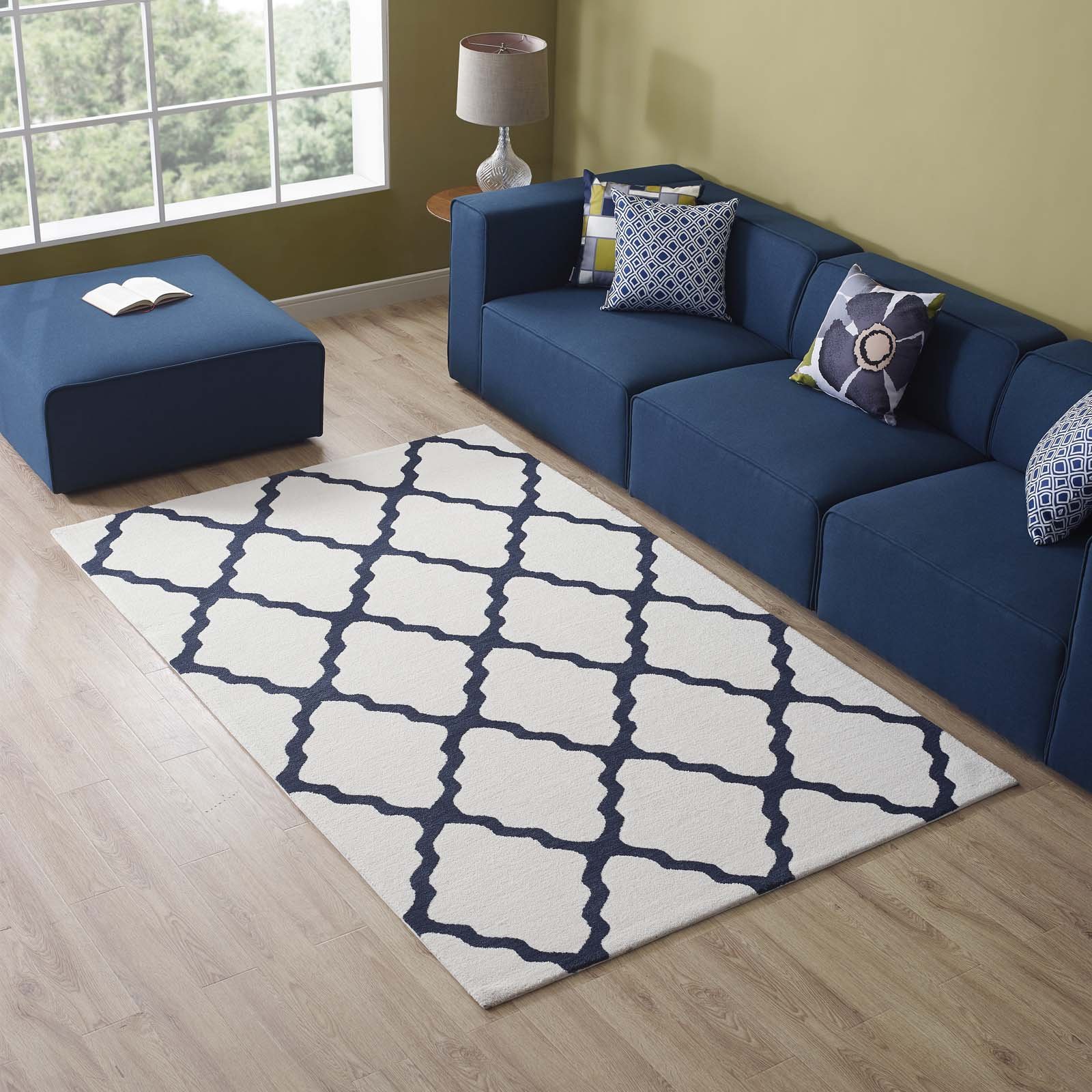 Modern Contemporary Urban Living Room Area Rug - Soft Fabric Floor Carpet in Multi Navy Blue - Perfect for Lounge, Bedroom & Home Decor