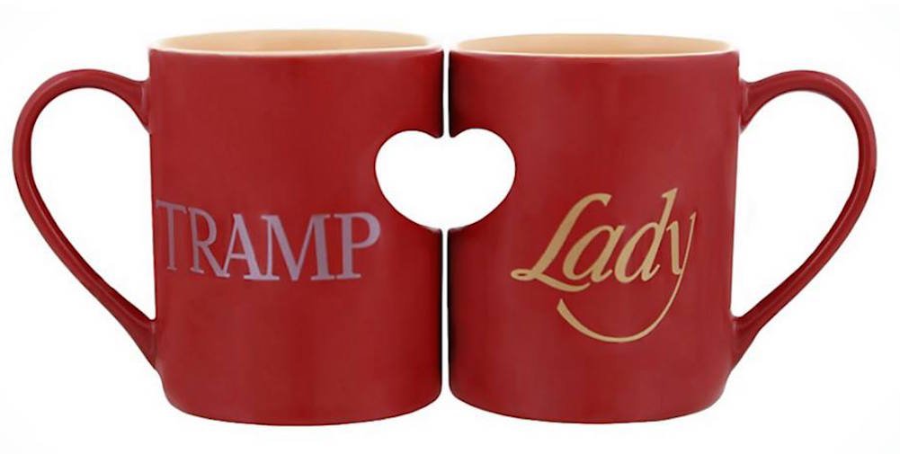 Disney Parks Lady and the Tramp Romantic Heart Ceramic Mug Set of 2 - Perfect for Couples, Valentine's Day Gifts & Coffee Lovers - Ideal for Home, Office & Romantic Dates