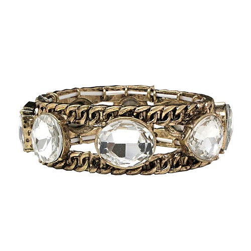 Gold Clear Crystal Cabochon Bracelet for Women - Elegant Handmade Jewelry for Parties, Weddings & Everyday Wear