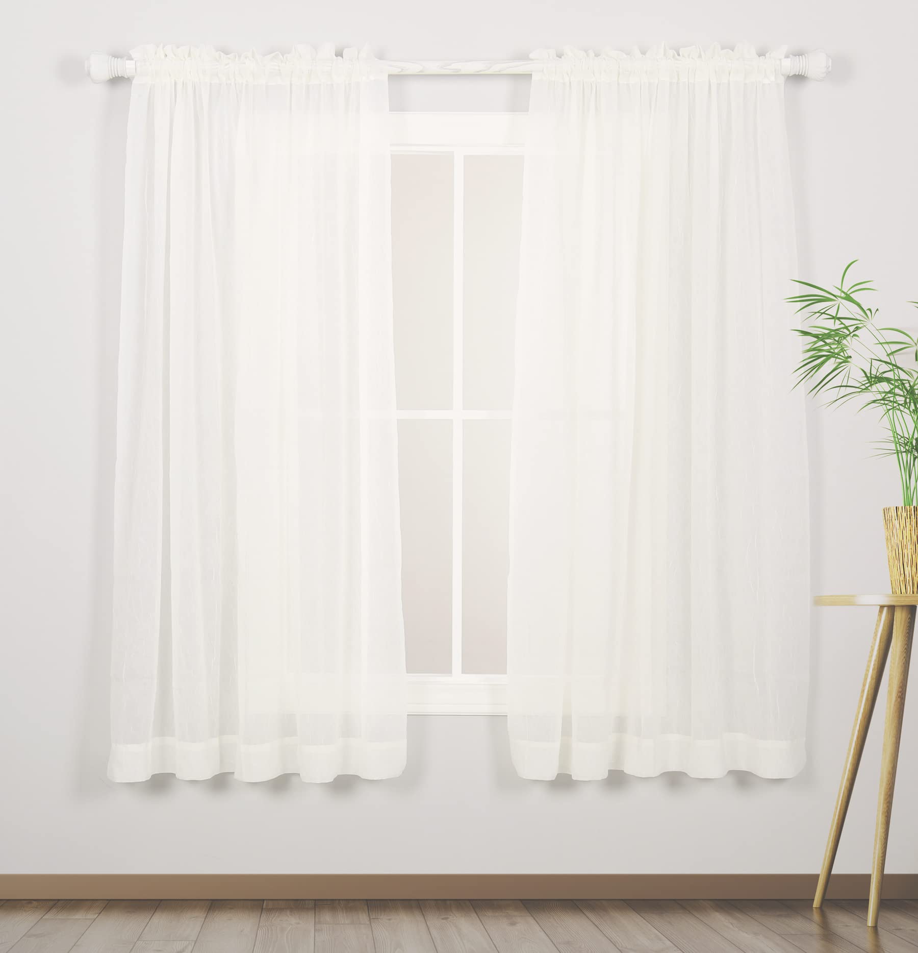 DULCIDEE Ivory Semi-Sheer Curtains 72 Inches Long - 2 Panels Crushed Voile Sheer Window Curtains for Light Filtering & Privacy, Elegant Home Decor for Bedroom, Living Room & Kitchen | Perfect for Soft Lighting & Modern Interior Design