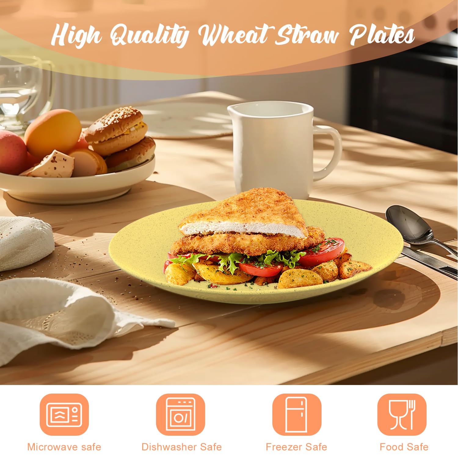 Eco-Friendly 10 Inch Reusable Plastic Plates Set of 8 - Unbreakable Wheat Straw Dinner Plates, Dishwasher & Microwave Safe - Perfect for Kitchen, Camping, RV, Party & Outdoor Dining - Modernist Series Dinnerware
