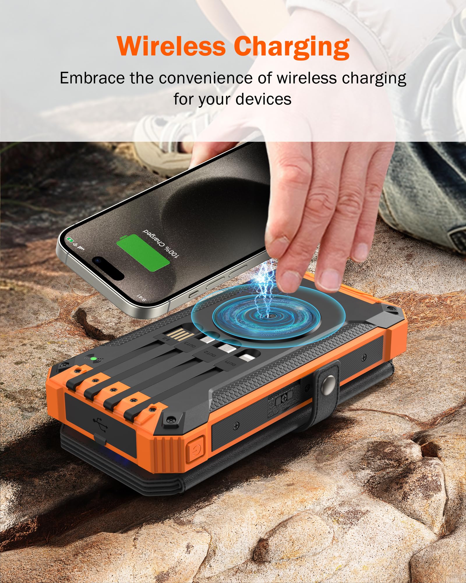 GOODaaa 42800mAh Solar Power Bank with 5 Solar Panels & Wireless Charging | Portable Solar Charger for Camping, Hiking, Emergency Power Outages