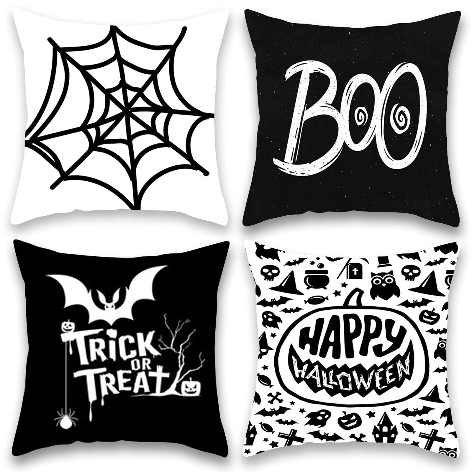 **4PCS Halloween Throw Pillow Covers Set - Spooky Black Decorative Cushion Cases for Sofa, Couch & Home Decor - Perfect for Halloween Party, Fall Living Room & Outdoor Decorations**