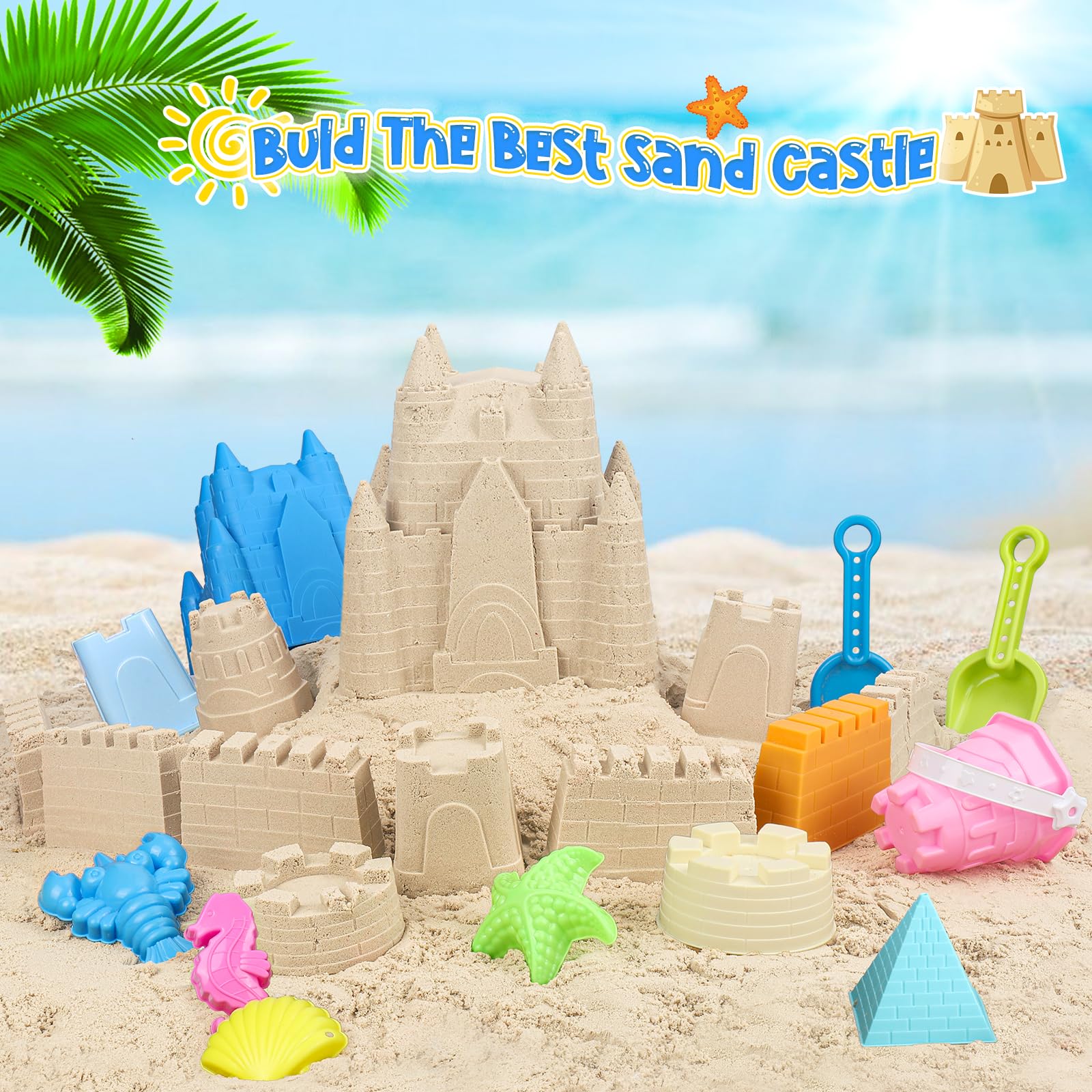 Premium Beach Toys Set for Kids - Sand Castle Bucket, Molds, Shovel & Rake - Durable Sandbox Toys for Toddlers Ages 1-12 - Perfect Summer Beach Accessories for Outdoor Play & Sandcastle Building
