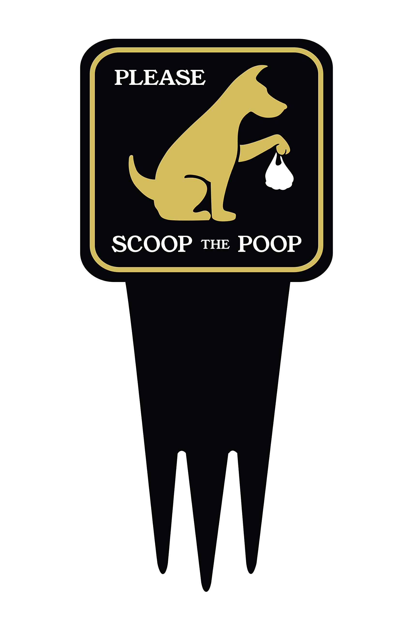 Dog Poop Clean Up Yard Sign with Stake - Heavy Duty Dibond Aluminum 12” x 5.5” - Scoop the Poop Lawn Sign for Pet Owners - Keep Off Grass Warning Sign - Unique Triple Self-Staking Design - Perfect for Front Yards, Parks & Dog Walking Areas