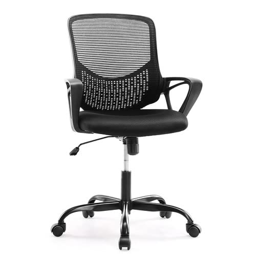 Ergonomic Home Office Chair with Lumbar Support - Adjustable Mesh Mid Back Computer Desk Chair, Swivel Rolling Task Chair with Armrests & Wheels, Black - Perfect for Long Work Hours, Gaming & Remote Work