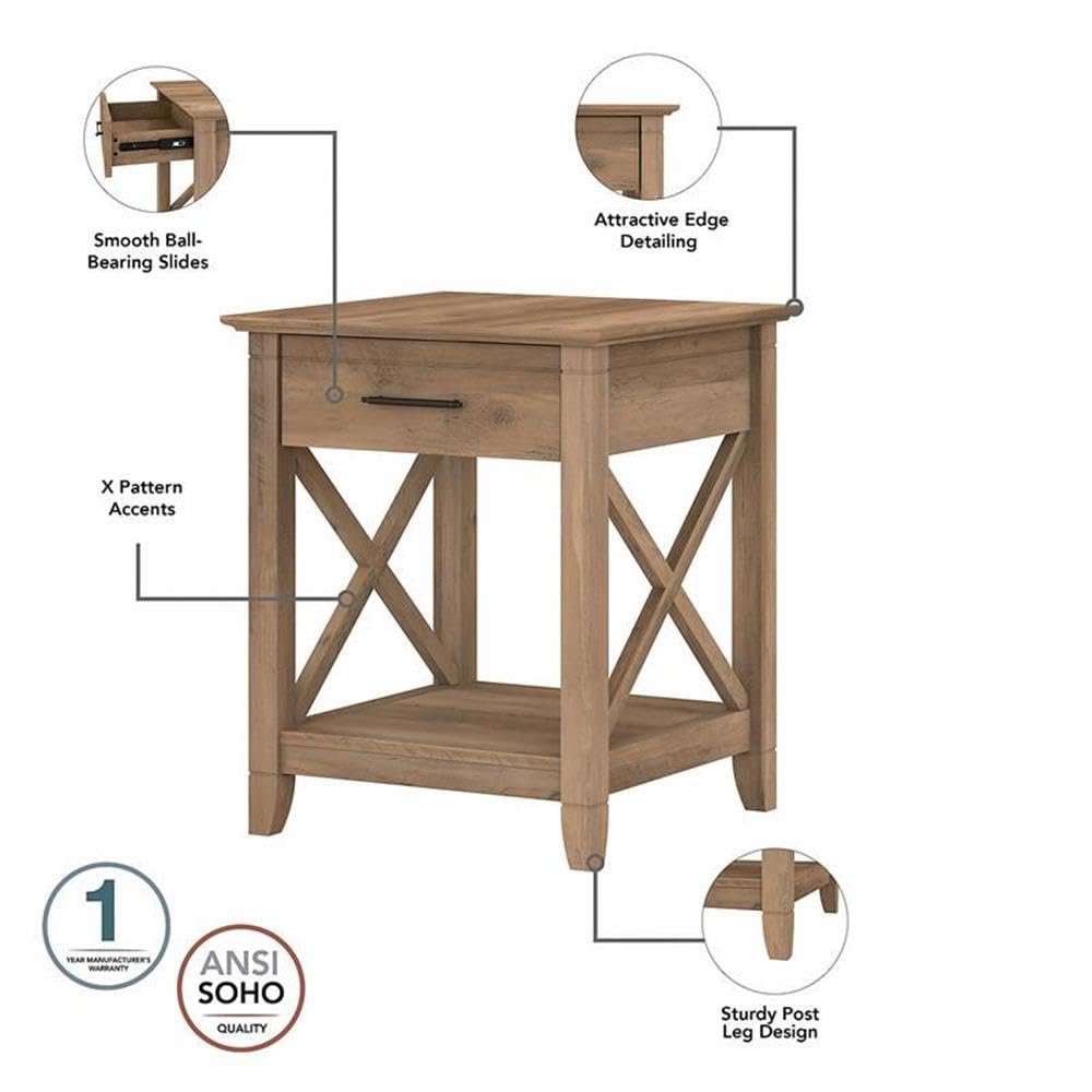 BOWERY HILL Rustic Nightstand with Drawer - Reclaimed Pine Engineered Wood Bedside Table for Bedroom, Living Room & Guest Room
