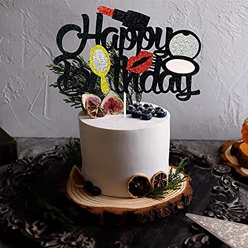 Black Glitter Cosmetic Cake Topper for Birthday, Bachelorette & Bridal Shower Parties | Makeup-Themed Cake Decorations | Perfect for Girls' Birthday, Cosmetic Lovers & Themed Celebrations