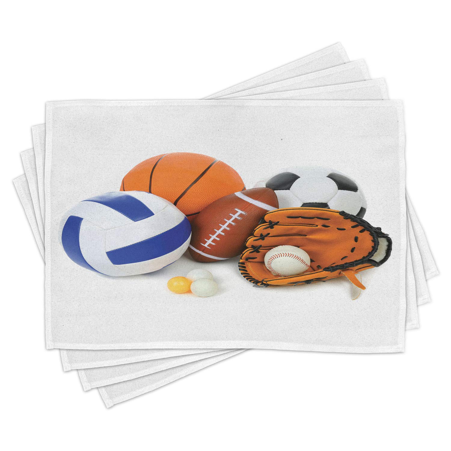 Ambesonne 4-Pack Sports Theme Place Mats Set - Championship Ping Pong Volleyball Olympics Design - Washable Fabric Table Mats for Dining Room & Kitchen Decor - Multicolor - Perfect for Game Nights, Sports Parties & Themed Dining Decorations