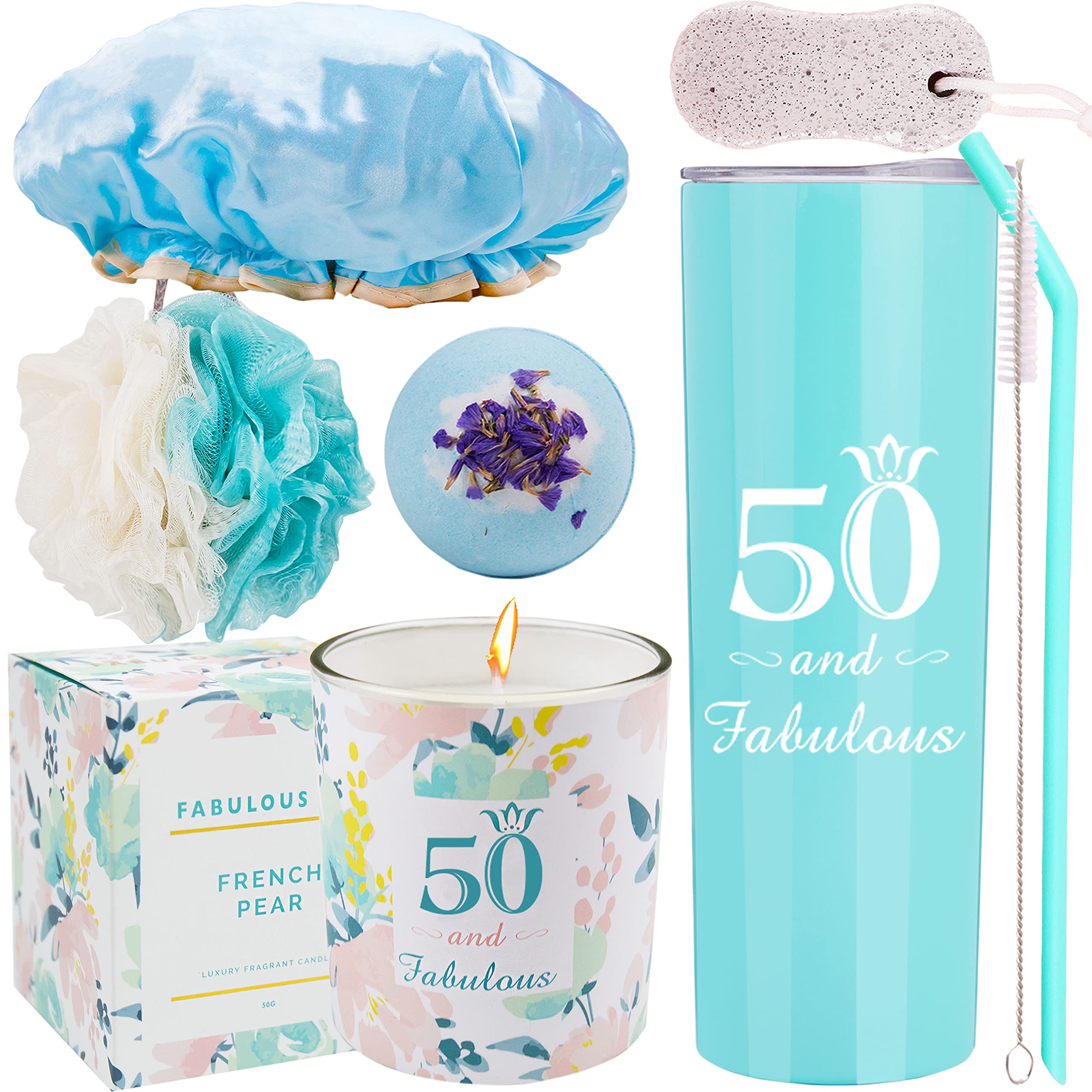 50th Birthday Tumbler Cup - Personalized 50th Birthday Gift for Women, Mom, Wife - Insulated Stainless Steel Travel Mug with Lid - Perfect for 50th Birthday Party Decorations & Celebrations