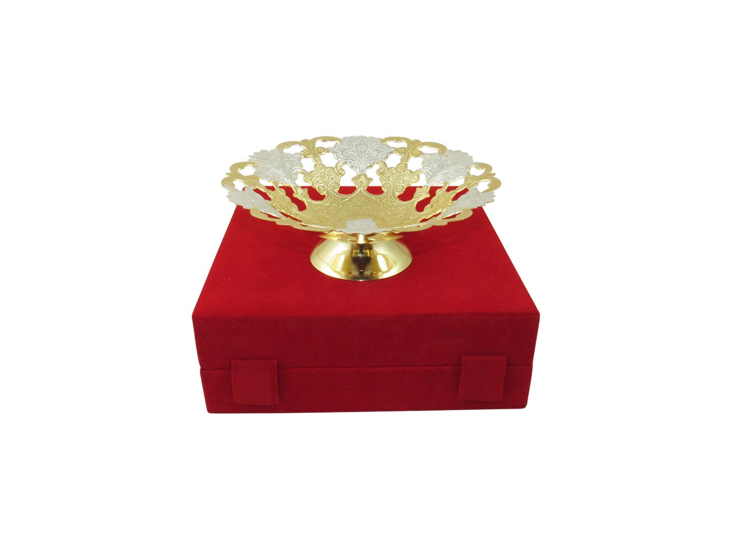 8 Inch Gold & Silver Plated Decorative Brass Serving Bowl - Floral Jali Design for Dry Fruits, Wedding Favors & Housewarming Gifts - Perfect for Indian Festivals, Party Serving & Home Decor