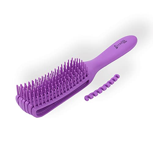 Streak Street Wet & Dry Hair Detangler Brush with Spacing Clip - Purple | Gentle Detangling for Wet & Dry Hair | Perfect for Kids, Adults & Curly Hair Care