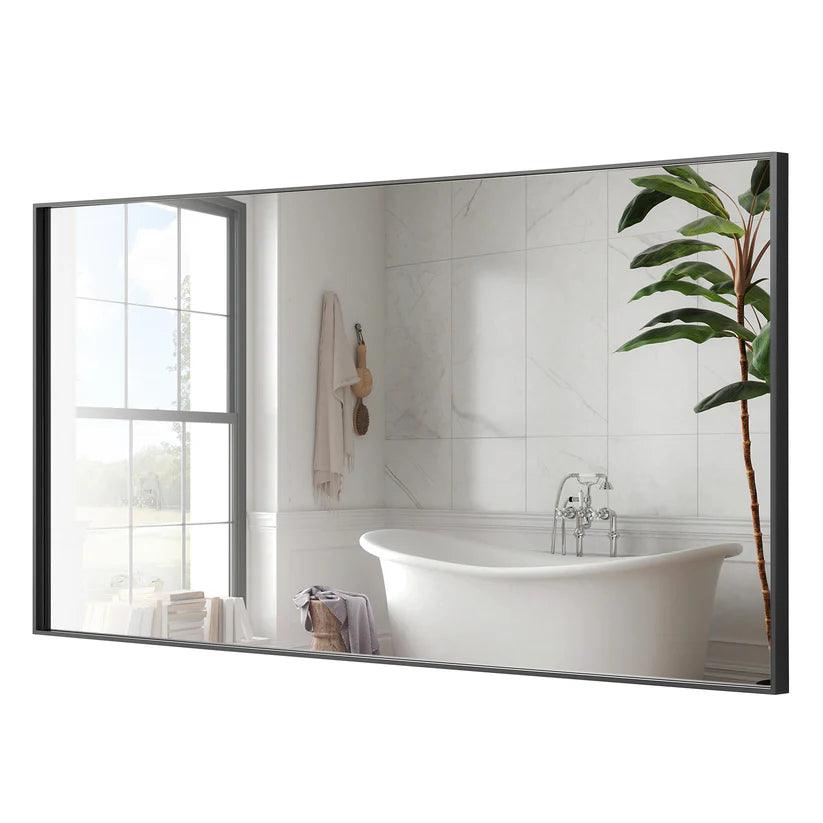 Sleek Modern Black Aluminum Framed Wall Mirror - Full Length Floor Mirror for Bedroom, Living Room & Entryway Decor