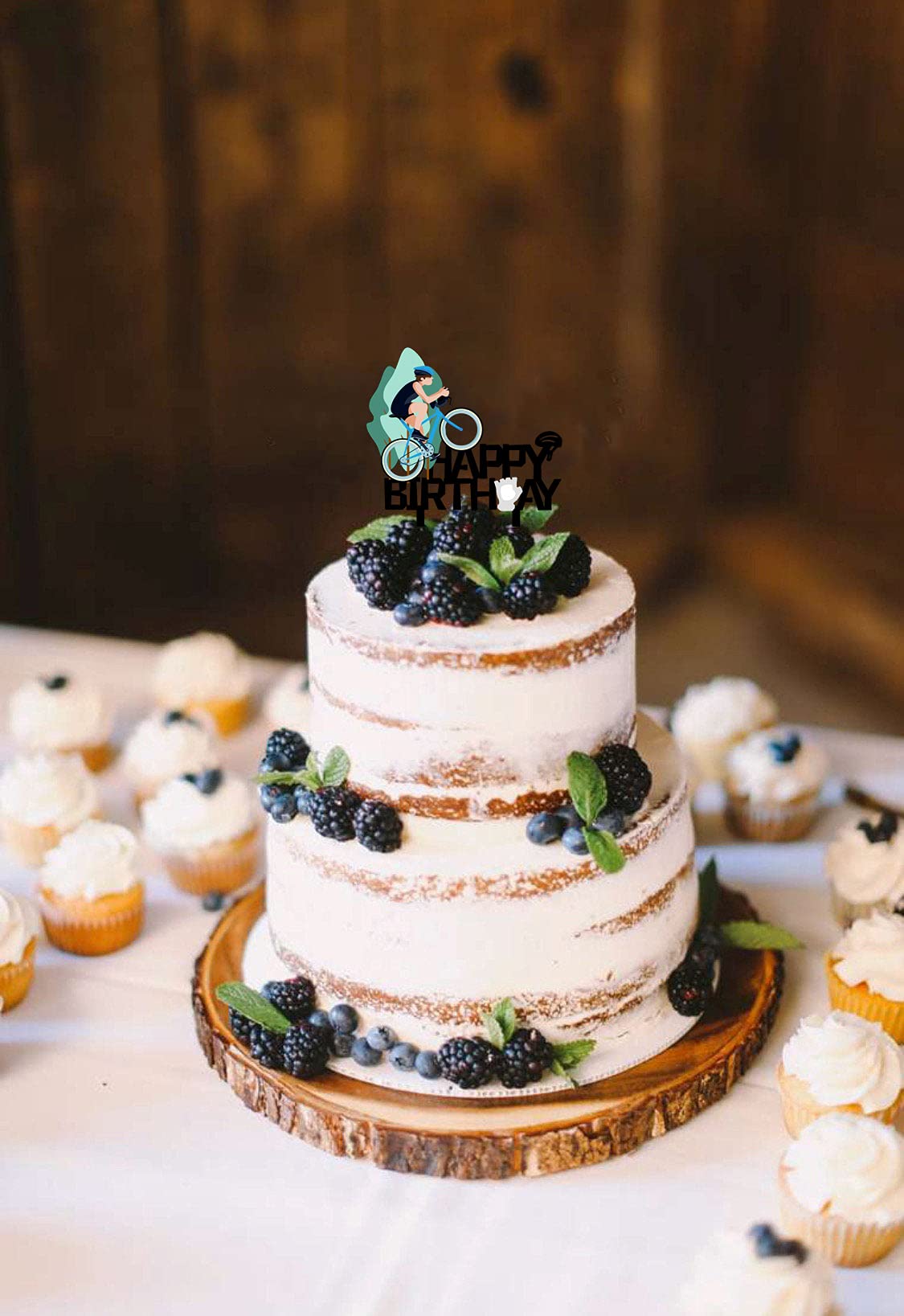 Happy Birthday Cake Topper - Bicycle Themed Cake Decor for Men, Women, Boys & Girls - Perfect for Mountain Bike & Sports Themed Birthday Parties - Ideal for Cycling Enthusiasts & Outdoor Adventure Celebrations